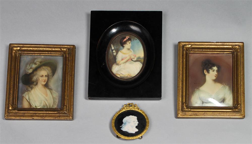 Appraisal: FOUR CONTINENTAL PORTRAIT MINIATURES including one circular signed Favory with