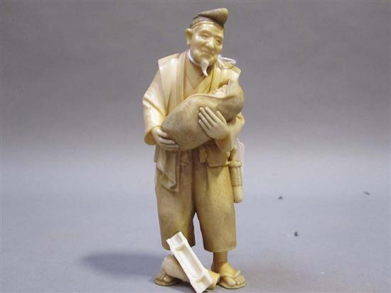 Appraisal: JAPANESE IVORY OKIMONO OF A BEARDED MAN th C Holding