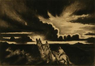 Appraisal: GENE KLOSS - PENCIL SIGNED ETCHING Titled 'Riders at Sundown'