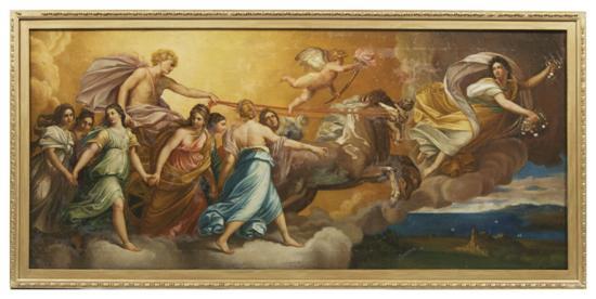 Appraisal: Continental Allegorical Scene depicting day chasing night away oil on