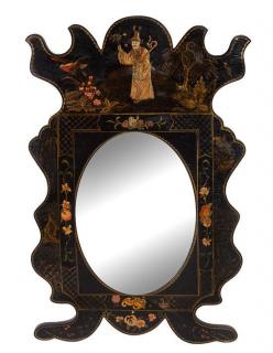 Appraisal: An English Lacquered Mirror th th century the shaped crest