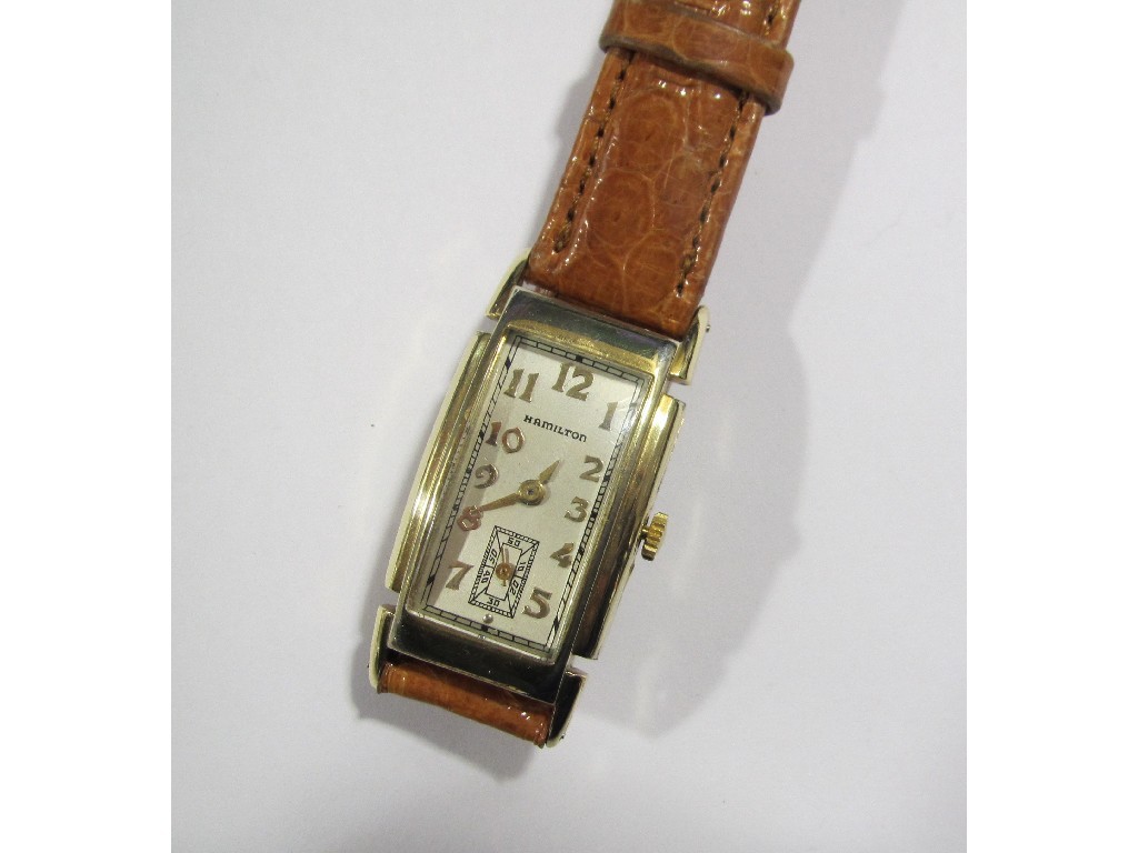 Appraisal: Gents 's ct gold plated Hamilton wrist watch with cream