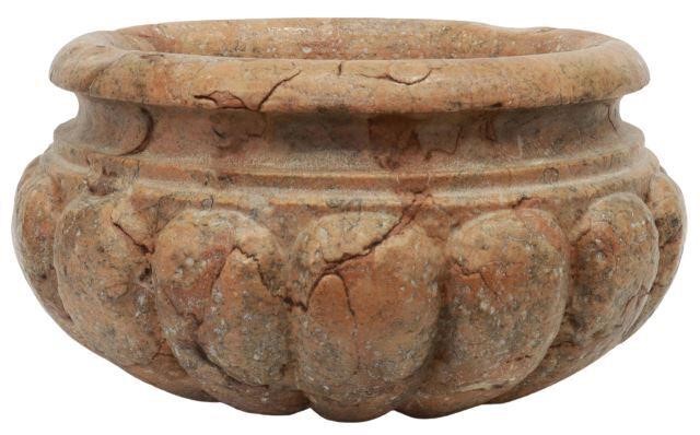 Appraisal: Large Italian carved stone planter having a rolled rim over