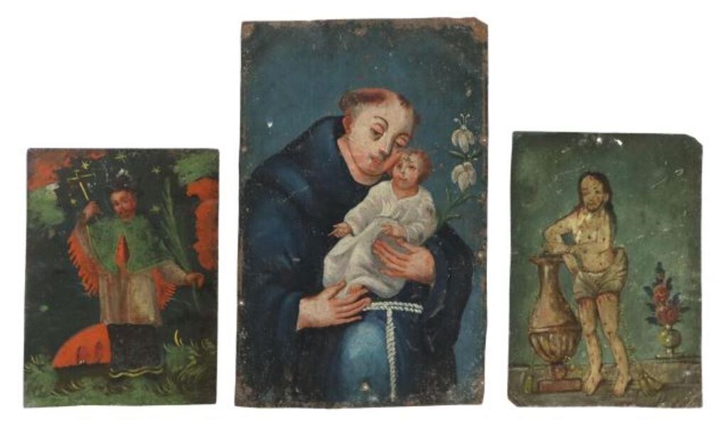 Appraisal: lot of Unframed oil on tin retablos late th early