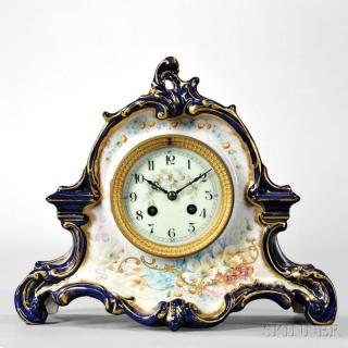 Appraisal: Cobalt Blue China Case Clock France c floral-decorated case front