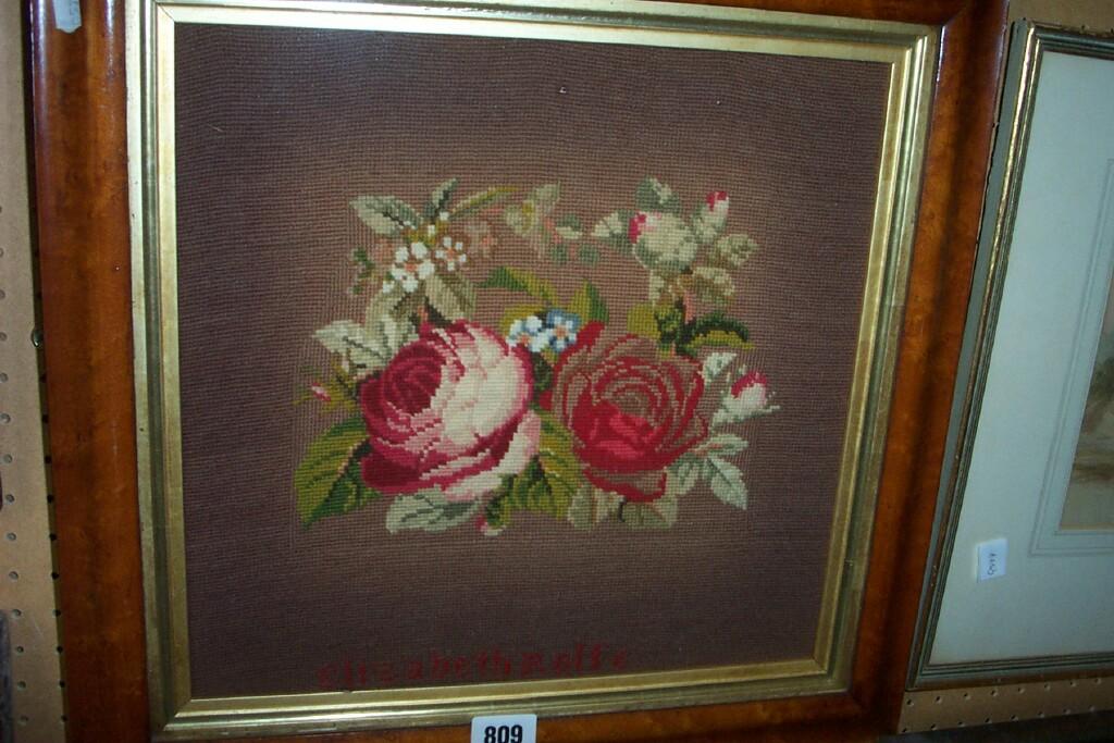 Appraisal: A th century needlework panel of a group of roses