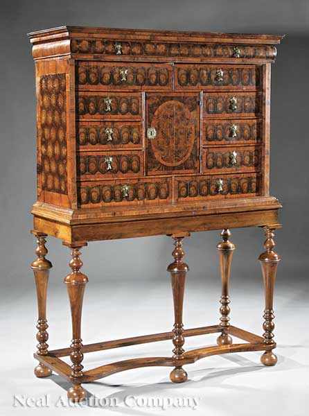 Appraisal: A William and Mary Oyster Walnut Gentleman's Cabinet early th