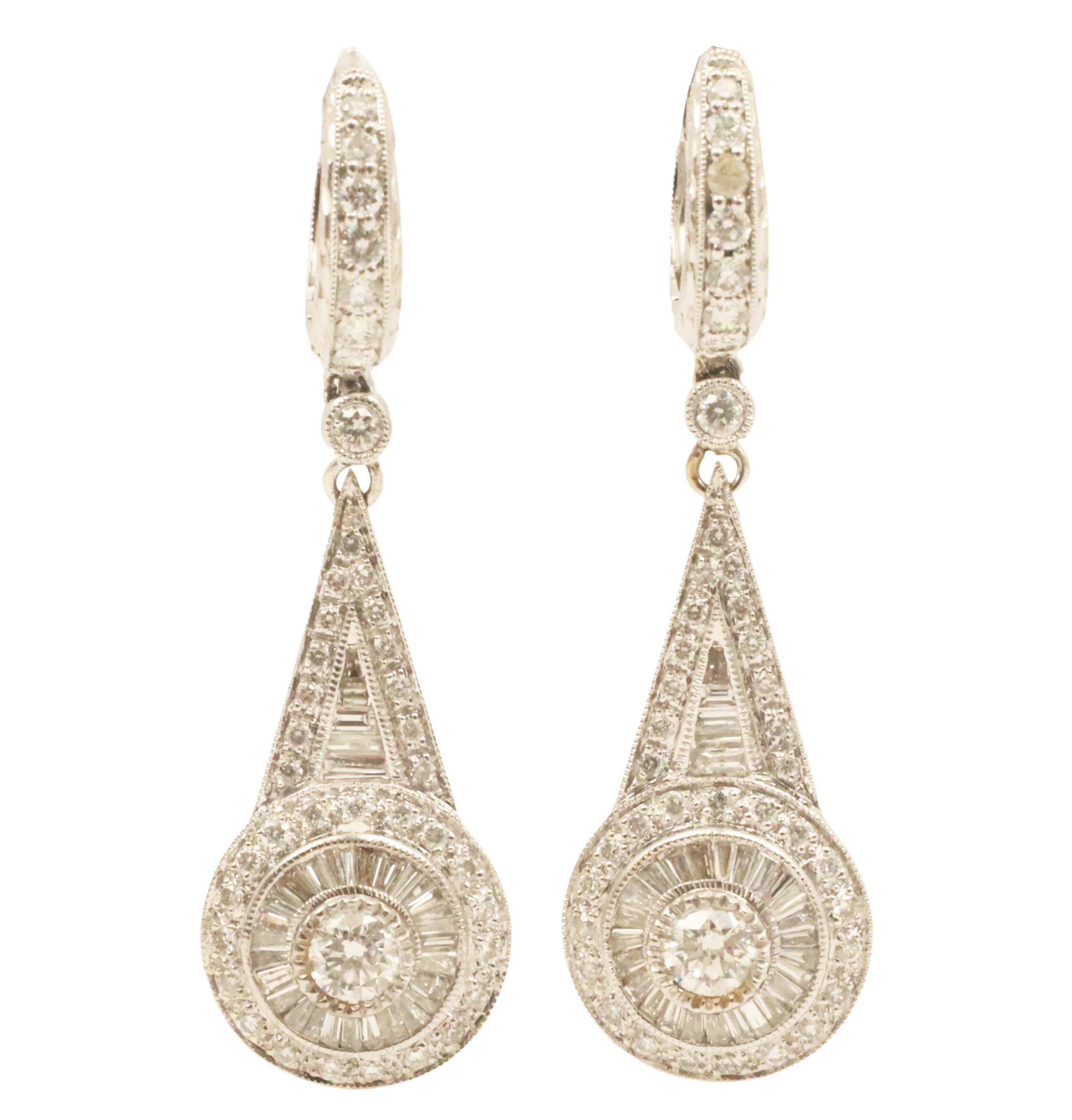 Appraisal: Pair of K white gold diamond drop earrings having ctw