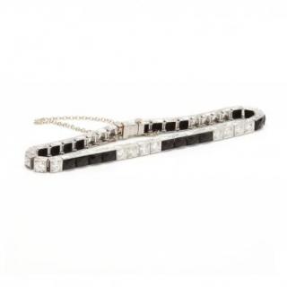 Appraisal: Art Deco Platinum Diamond and Obsidian Bracelet J E Caldwell