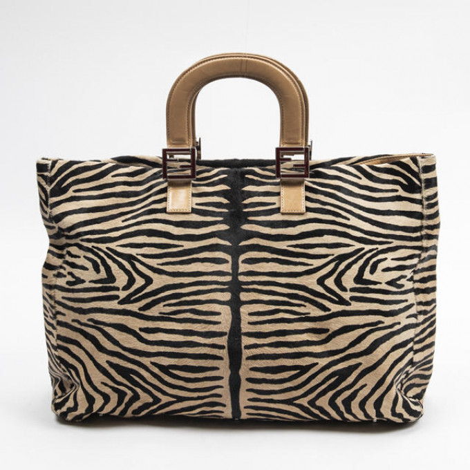 Appraisal: Fendi Pony Hair Handbag in zebra print and tan calf