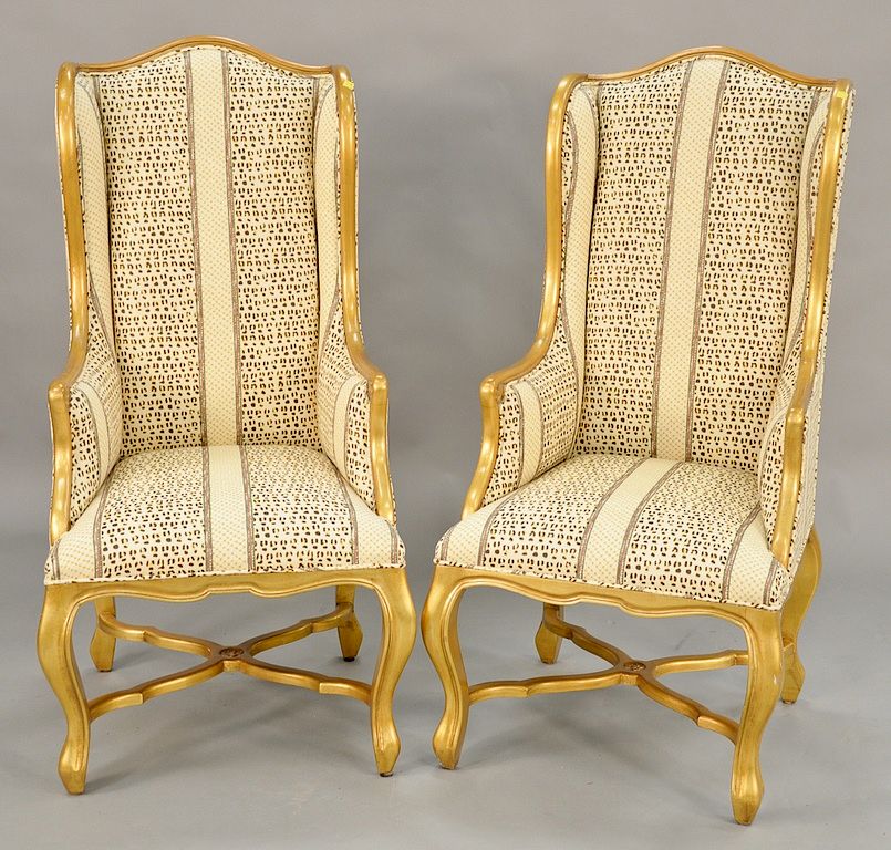 Appraisal: Pair of French Provincial style upholstered gold painted bergeres on