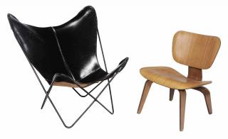 Appraisal: Bentwood Eames Side Chair Together with a Leather-Upholstered Butterfly Chair