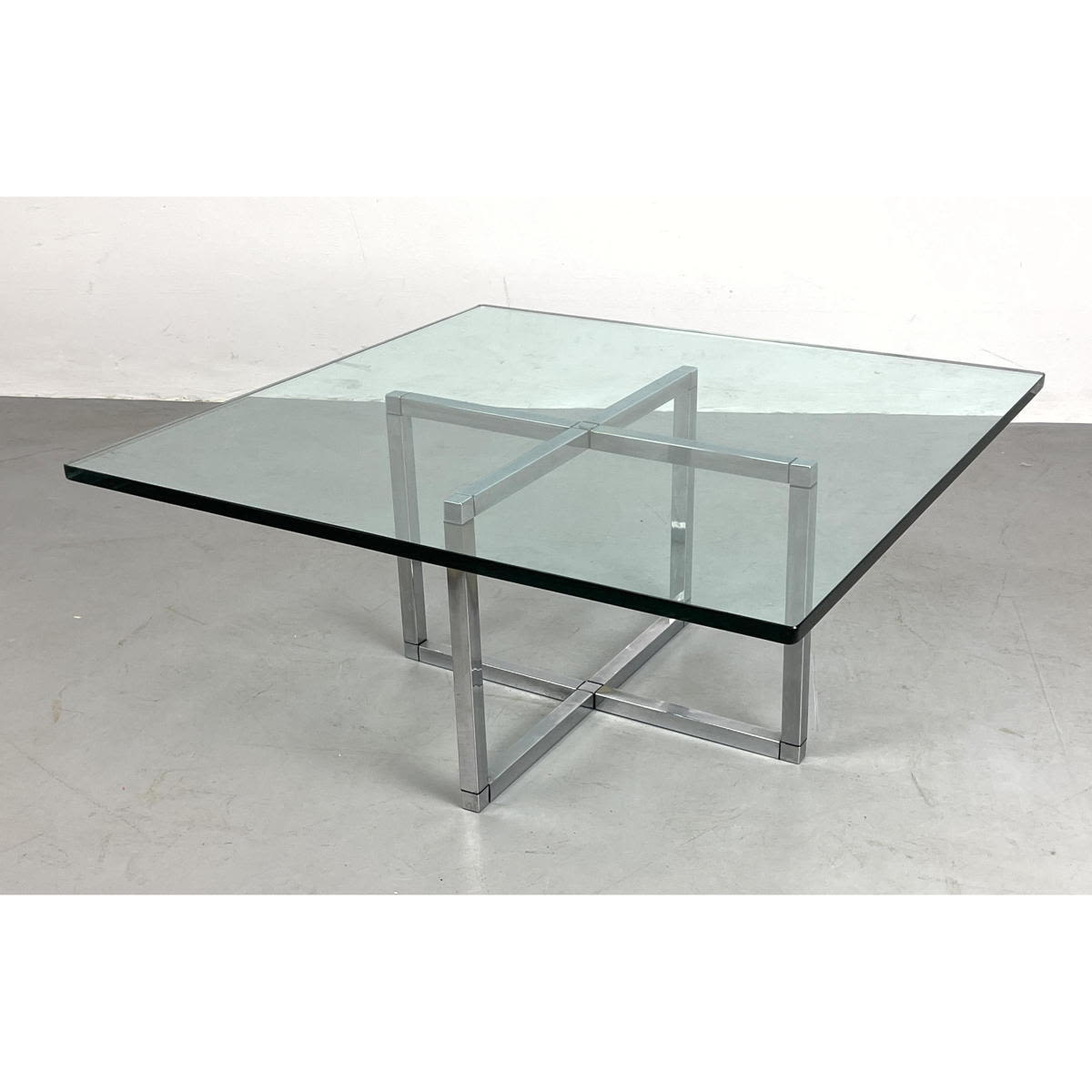 Appraisal: Square Glass Top Chrome Base Modern Coffee Table Dimensions H