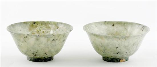 Appraisal: Pair Chinese soapstone bowls translucent mottled stone carved into flared