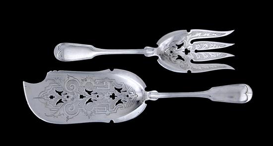 Appraisal: Coin silver fish serving set Wood Hughes New York mid