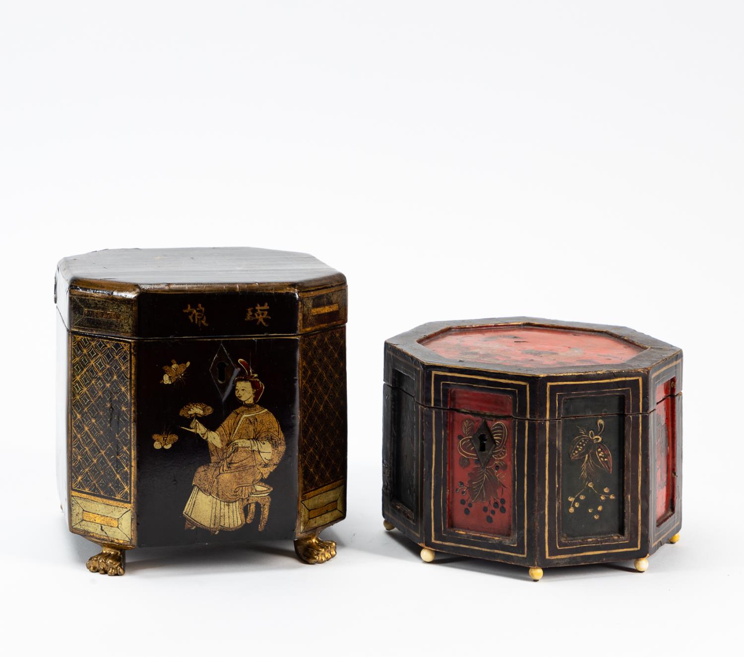 Appraisal: CHINESE OCTAGONAL TEA CADDY BOX PC Two Chinese Export octagonal