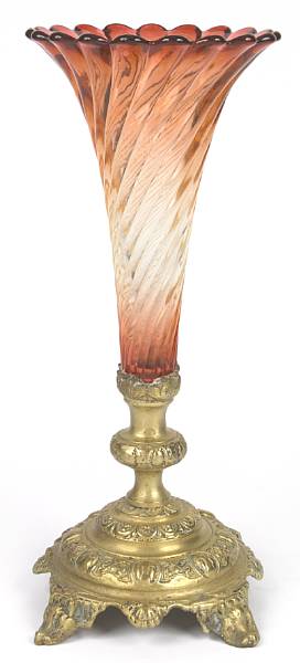 Appraisal: A gilt bronze mounted amber glass vase height in diameter