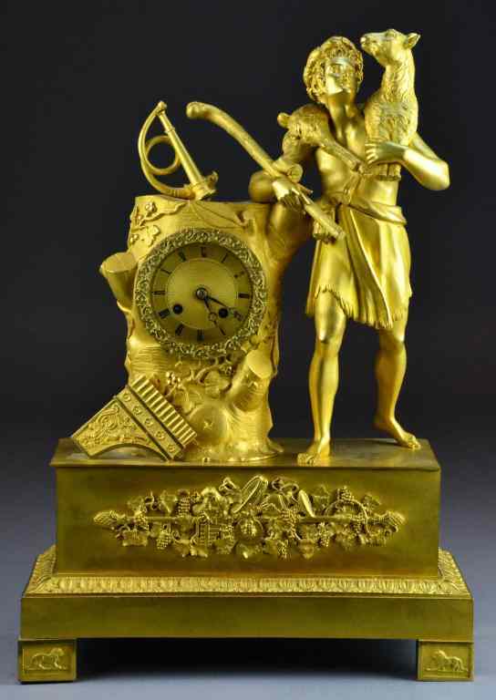 Appraisal: French Empire Gilt Bronze Figural Mantle ClockA very fine french