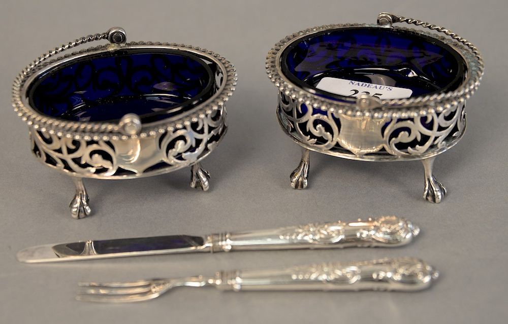 Appraisal: Lot to include pair of English silver salts with ball