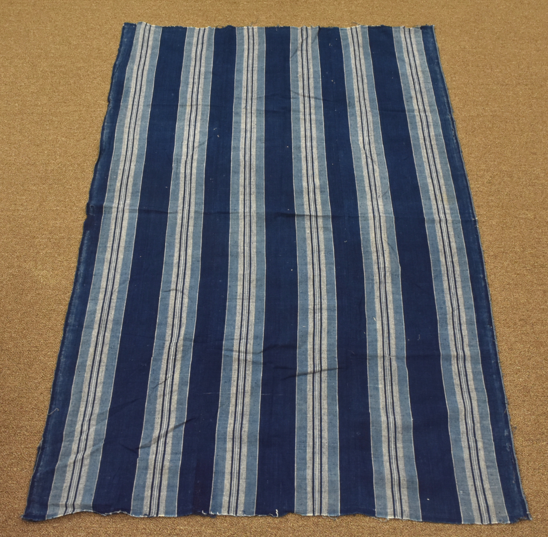 Appraisal: A JAPANESE WRAPPING CLOTH W LIGHT STRIPES A Japanese natural-indigo-dye