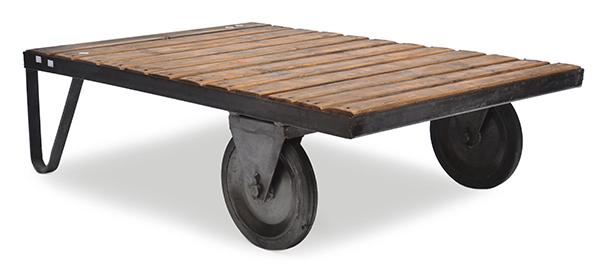 Appraisal: INDUSTRIAL SLATTED COFFEE TABLE ON TWO CASTORS HEIGHT X WIDTH