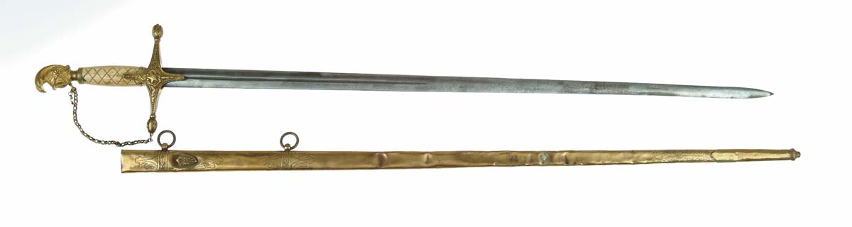 Appraisal: MILITIA STAFF SWORD Circa Sword has cruciform guard with carved