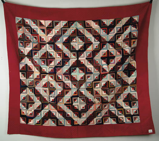 Appraisal: LOG CABIN PIECED QUILT STREAK OF LIGHTNING Burgundy border with