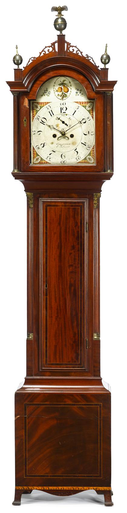 Appraisal: Mahogany inlaid tall case clockelnathan taber roxbury ma circa