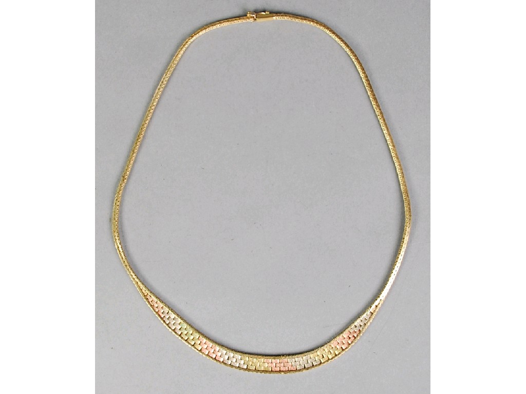 Appraisal: ct THREE COLOUR GOLD CHOKER NECKLACE of tapered flexible link