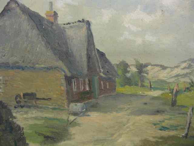 Appraisal: European Oil Painting landscape with cottage artist signed illegible image