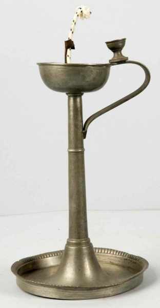 Appraisal: Pewter Whale Oil Lamp Description Dated Initialed C H L