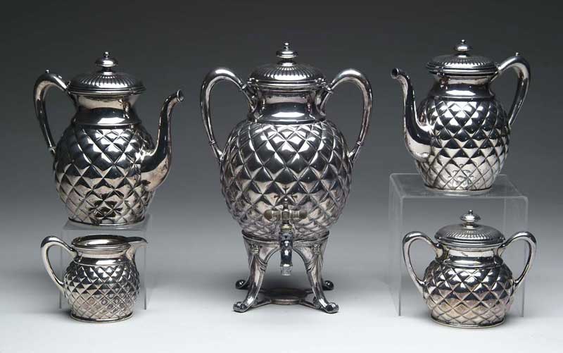 Appraisal: FINE FIVE PIECE SILVER PLATED TEA SET Simpson Hall Miller