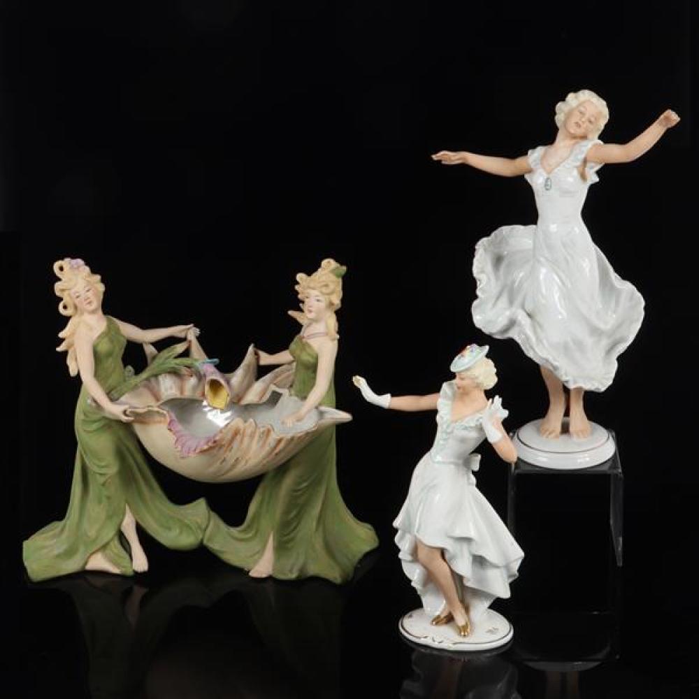 Appraisal: GERMAN ART NOUVEAU DECO LADY FIGURES TWO SCHAUBACHKUNST PORCELAIN DANCERS