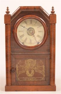 Appraisal: Terhune Edwards Mahogany Case Shelf Clock Reverse decorated tablet and