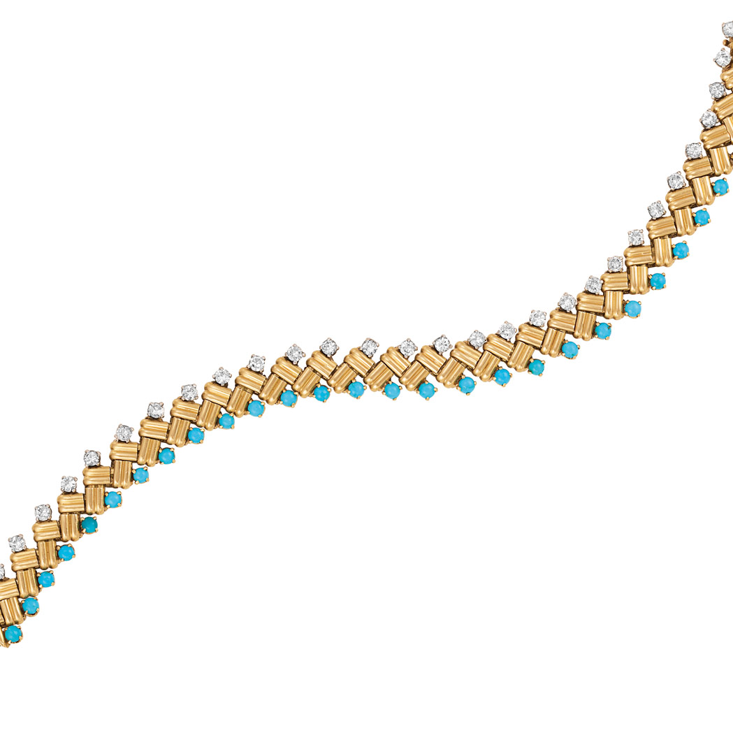 Appraisal: Gold Platinum Turquoise and Diamond Bracelet Van Cleef Arpels kt