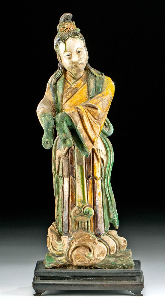 Appraisal: Tall Chinese Ming Dynasty Glazed Pottery Guanyin First Time At