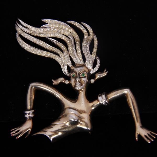 Appraisal: Reja Sterling Vermeil Pave Jeweled Woman Figural Brooch Pin Pin