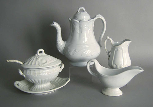 Appraisal: White ironstone coffeepot creamer gravy boat tureen and undertray