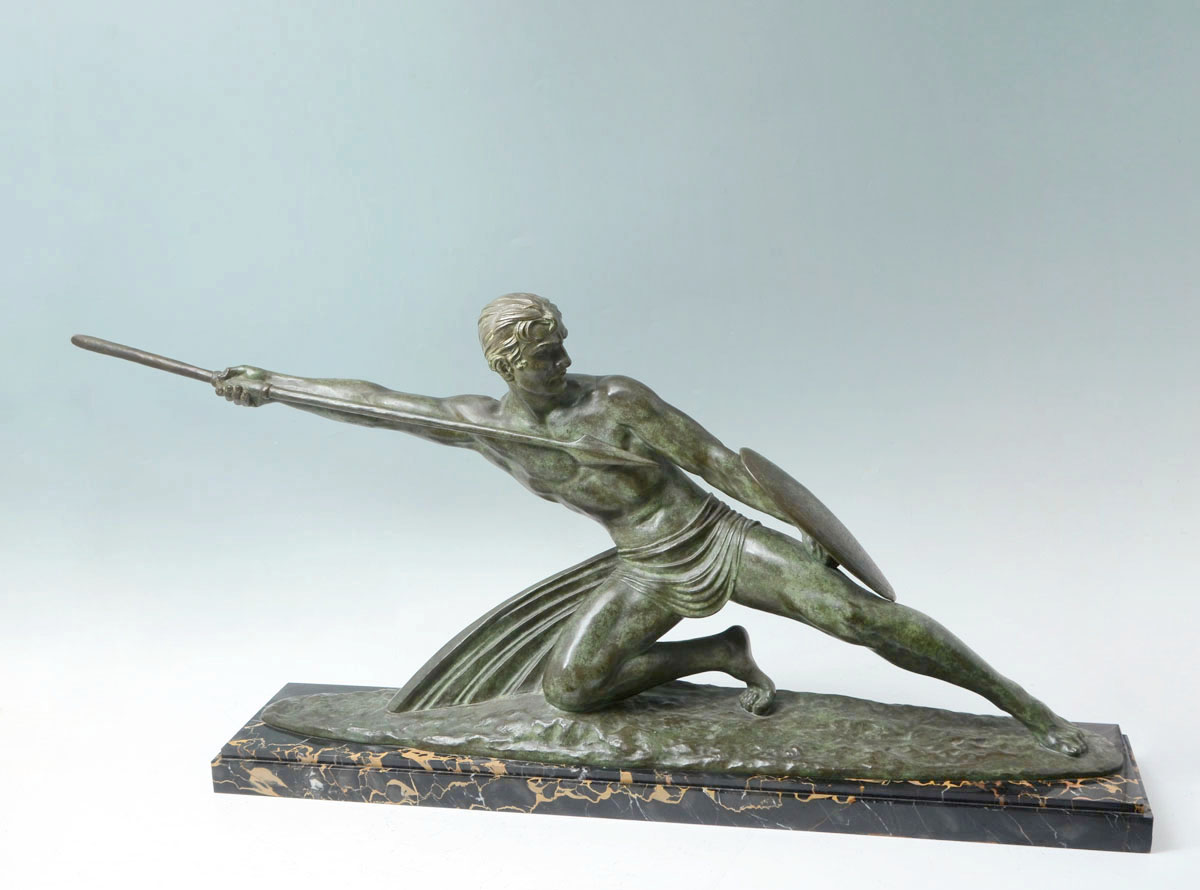 Appraisal: CHIPARUS Demetre Romanian - Warrior Bronze '' W x ''