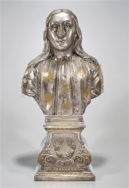 Appraisal: Continental parcel-gilt and silvered brass bust of a man in