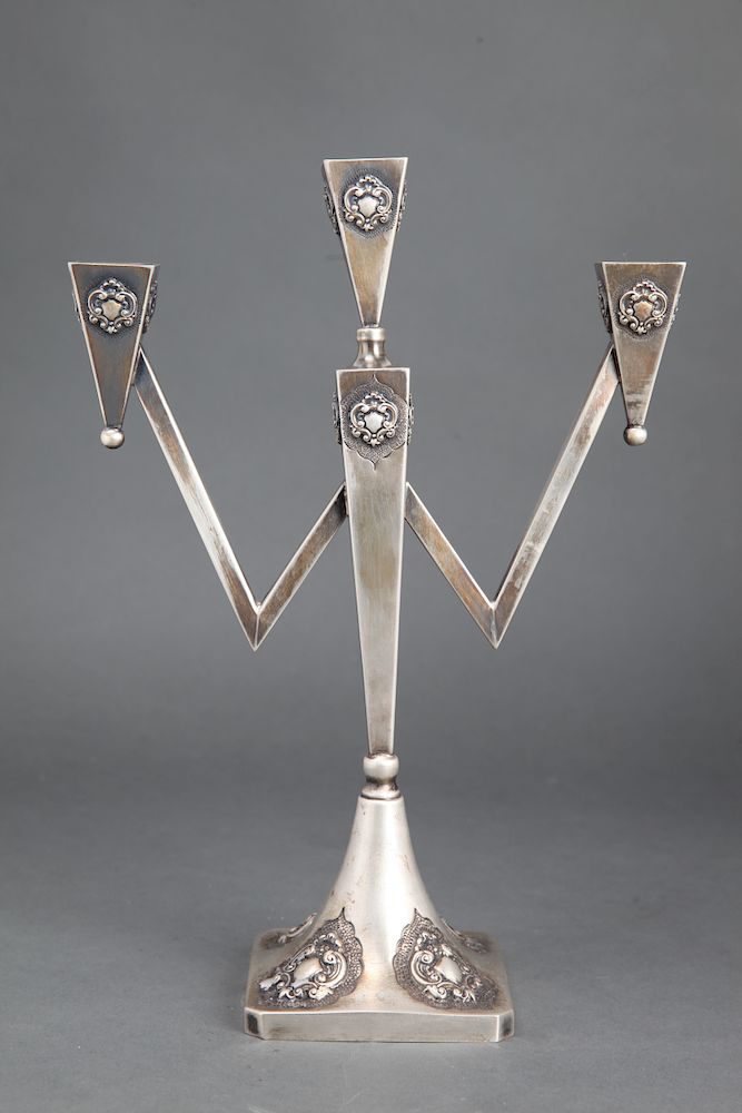 Appraisal: Art Deco Style Silver Candelabra w C-Scroll Motif Art Deco