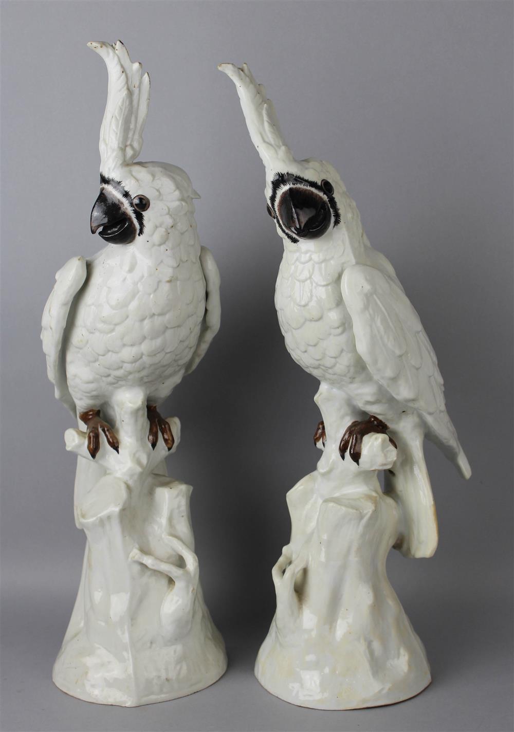 Appraisal: PAIR OF SAMSON WHITE PORCELAIN COCKATOOS underglaze blue crossed line