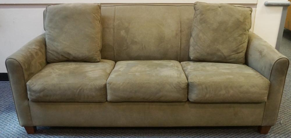 Appraisal: Modern Fruitwood and Green Microfiber Upholstered Sleeper Sofa