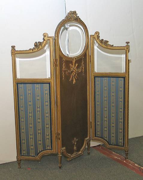 Appraisal: A Louis XVI style giltwood and gilt composition floor screen