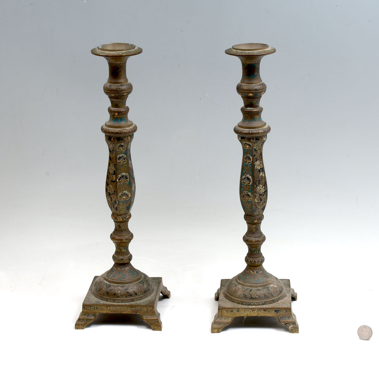 Appraisal: PAIR TH C RUSSIAN BRONZE ENAMELED CANDLESTICKS Pair of th