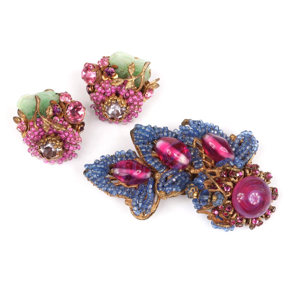 Appraisal: MIRIAM HASKELL FLORAL SPRAY PIN AND EARRINGS WITH RED AND