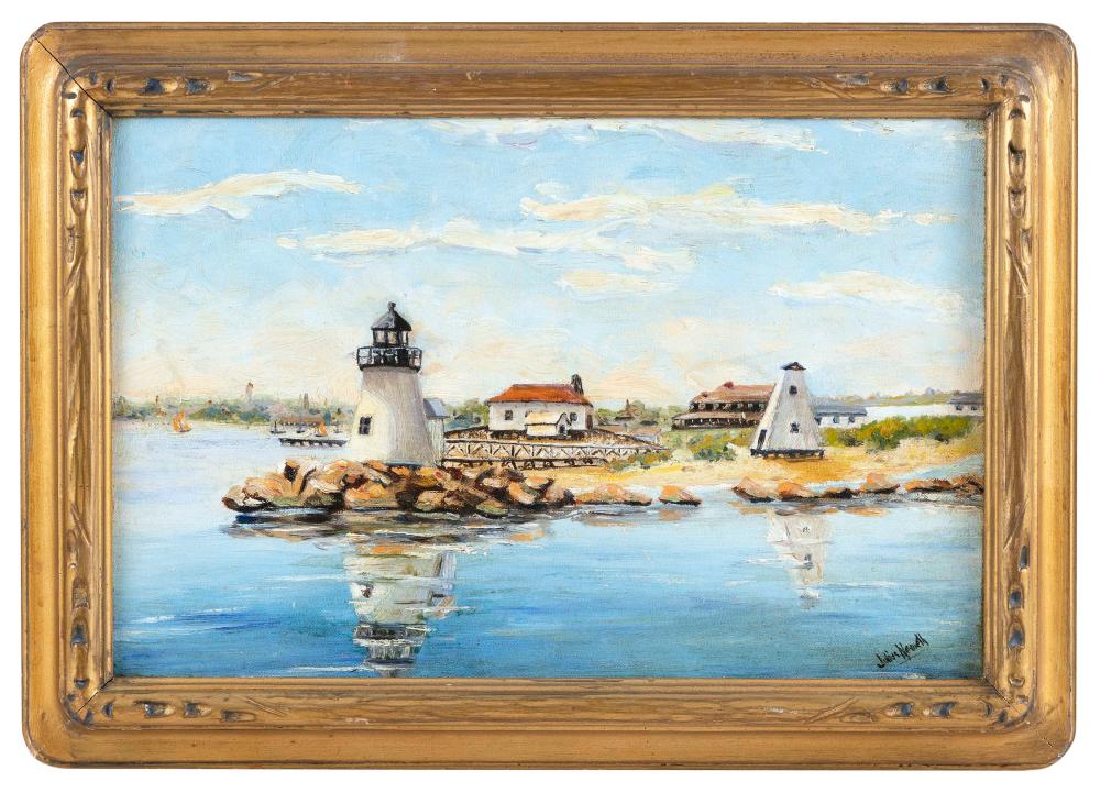 Appraisal: JULIUS NEWELL AMERICA CONTEMPORARY BRANT POINT LIGHT NANTUCKET HARBOR OIL