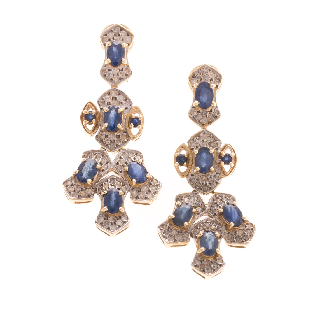 Appraisal: A Pair of Stunning Sapphire Diamond Drop Earring K yellow