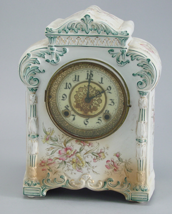 Appraisal: PAINTED CHINA MANTEL CLOCK th CenturyWith floral decoration Works not