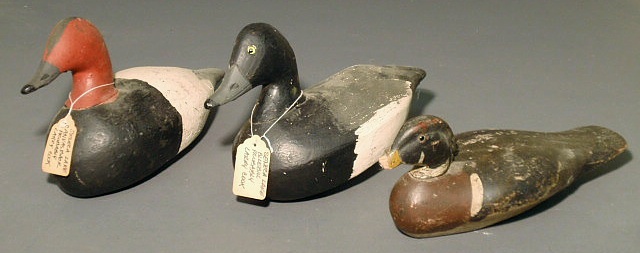 Appraisal: Three decoys- Seneca Lake bluebill stamped L C x Canvasback